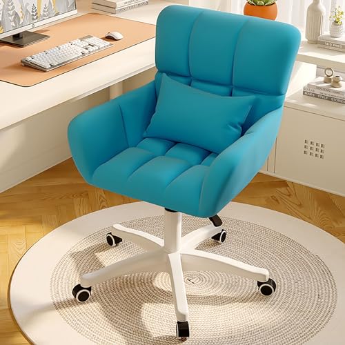 amzwkt Bürostuhl mit Rollen, Schminkstuhl Schreibtischstuhl, Drehstuhl, Polsterstuhl Höhenverstellbar Bürostuhl ergonomisch, für Arbeitszimmer/Büro (Color : Blue)