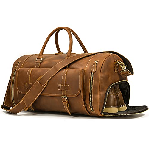 LUUFAN Herren Echte Leder Reisetasche Reisetasche Top Grain Rindsleder Hohe Kapazität Vintage Wochenende Tasche (Light Brown-58cm)