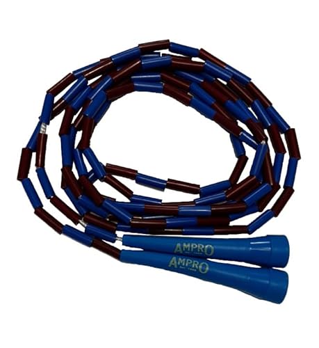 AMPRO Classico Springseil mit Perlen, verstellbar, 3 m, Burgunderrot/Blau/Gelb