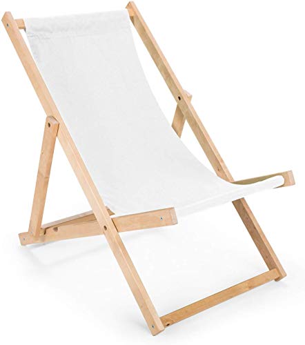 Liegestuhl aus Holz Klappbar Holzklappstuhl Relaxliege Gartenliege Strandstuhl (White)