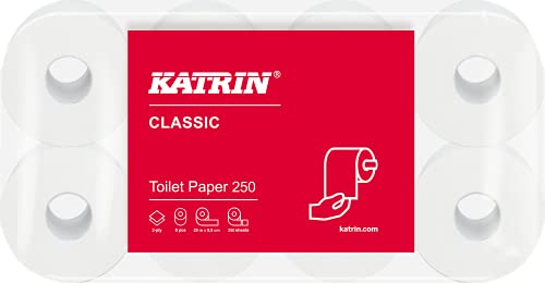 Katrin Toilettenpapier 2 lagig, Klopapier, WC Papier – Katrin Classic Toilet 250 – 8 x 8 Rollen, weiß