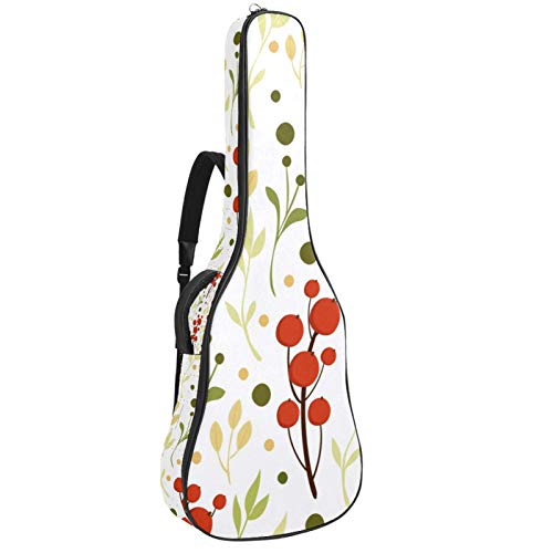 Gitarren-Gigbag, wasserdicht, Reißverschluss, weich, für Bassgitarre, Akustik- und klassische Folk-Gitarre, rote Beeren, grüne Blätter