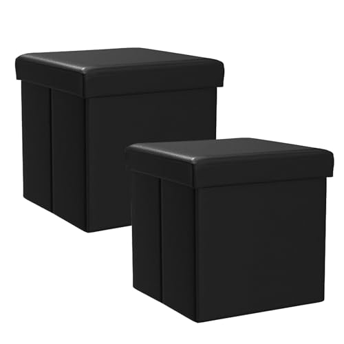 Style home 2er Set Sitzhocker Sitzbank mit Stauraum, Faltbare Aufbewahrungsbox Sitztruhe Sitzwürfel Fußablage, Kunstleder, 38 * 38 * 38 cm (Schwarz)