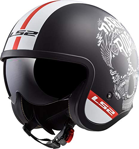 LS2 Motorradhelm SPITFIRE INKY Mat, Schwarz/Weiß/Rot, Größe S