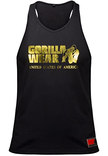Gorilla Wear - Herren Gym Shirt - Classic Stringer Tank Top - S bis 3XL Bodybuilding Fitness Muskelshirt Schwarz Gold S