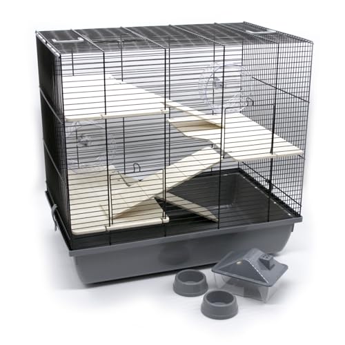 ZooPaul Premium Nagerkäfig Hamsterkäfig XXL inkl. Zubehör grau/schwarz 60x36x54cm Maus Kleintiere