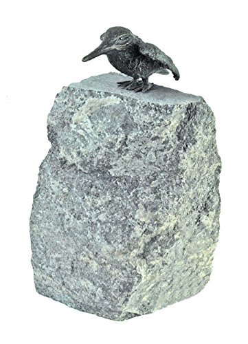 Yerd Gartenfigur Bronze Eisvogel 8 cm hoch auf Granitstein