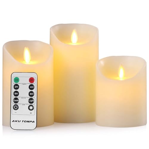 Hausware LED Candles Light 4" 5" 6" 3 Pack Pillar Candles Real Wax Battery Operated Flameless Candles Flickering Electric Fake Candle Sets with Rome and Timer