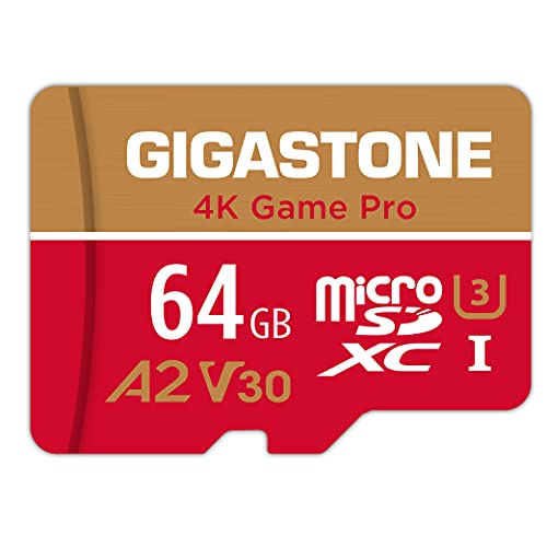 Gigastone 4K Game Pro 64GB MicroSDXC Speicherkarte und SD-Adapter mit A2 App-Leistung, L/S bis zu 95/35 MB/s für 4K Videoaufnahme, Nintendo Switch kompatibel, Micro SD Karte UHS-I U3 V30 Klasse 10