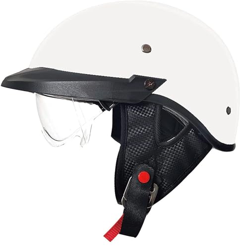 Halb offener Motorradhelm Vintage Open Face Helm Retro Motorrad Half Shell Helm DOT/ECE-Zugelassen mit Built-in Visier für Motorrad, Roller Bike, E-Bike,55-61CM