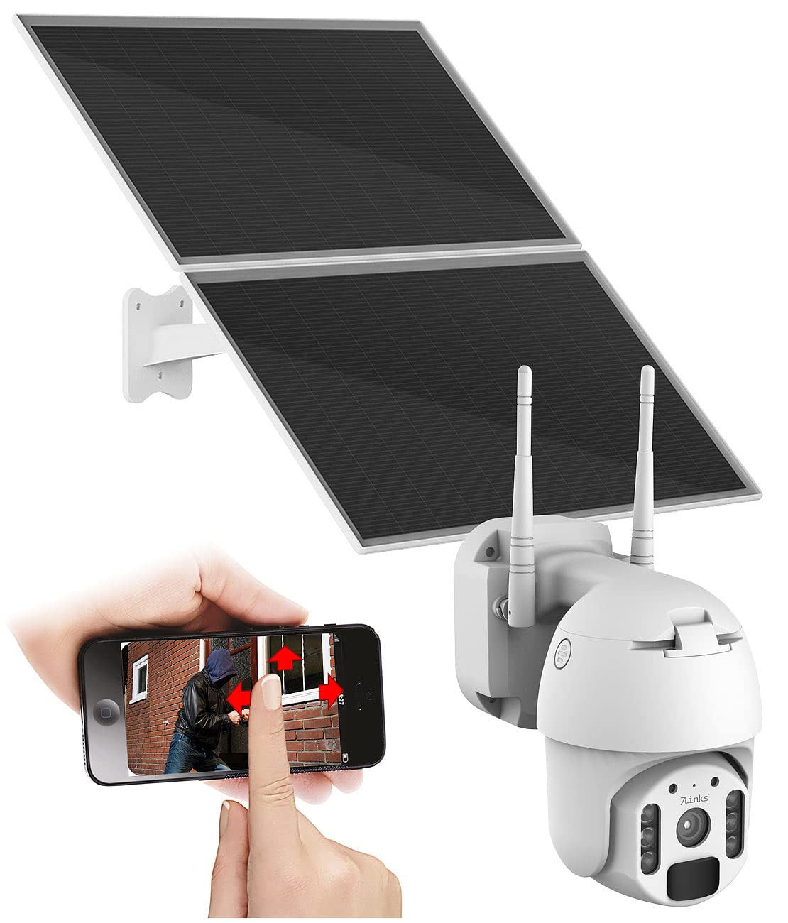 7links Solar Kamera: Pan-Tilt-Überwachungskamera, 2K-Auflösung, WLAN, Akku, 25 W Solarpanel (1080p-Überwachungskamera, Solar Überwachungskamera-Set, Videokamera Bewegungsmelder)