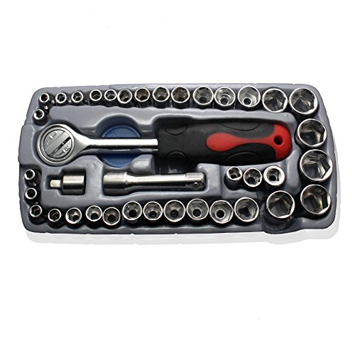 NUZAMAS [Upgrade] 40-teiliges Steckschlüssel-Set 1/4 Zoll (0,6 cm), 3/8 Zoll (0,6 cm), Umschaltknarre, DR-Antrieb, Ratschenschlüssel-Bits, Werkzeug mit Koffer
