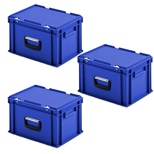 3 Euro-Koffer mit 1 Tragegriff auf einer Längsseite, LxBxH 400x300x245 mm, blau