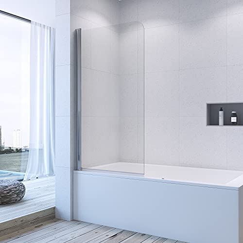 Duschwand für Badewanne 80 x 140 cm Faltwand Glas 1 teilig mit Nano Beschichtung Badewannenaufsatz Duschabtrennung Duschtrennwand Badewannenspritzschutz aus 5 mm ESG Sicherheitsglas | AQUABATOS