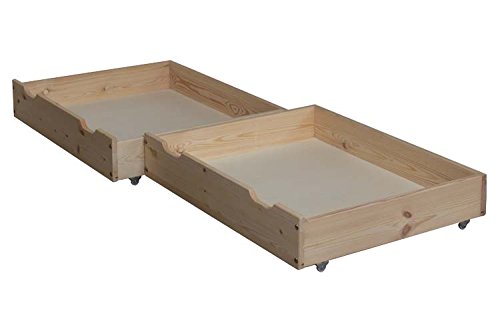 Bettkasten Rollkasten Bettschublade, 2 Stück, 85 x 71cm, aus Massivholz auf Rollen (Natur)