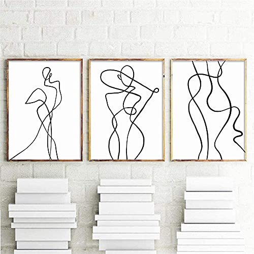 XIAOMA Leinwandbild Strichzeichnungen Leinwand Abstrakter Hintergrund Leinwanddruck Picasso Poster Schwarz Weiß Wandkunst Bilder für Wohnzimmer Wohnkultur kein Rahmen (3x40x60cm)