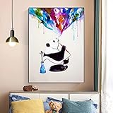 Graffiti Art Rauchen Panda Poster Shisha und Farbiger Rauch Ring Leinwand Malerei Tier Wandkunst Bild Dekoration 40x60cm (16x24in) Rahmenlos