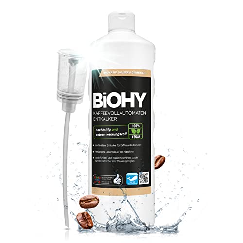 BiOHY Kaffeevollautomaten Entkalker (1l Flasche) + Dosierer | Ideal zur Entkalkung von allen Kaffeemaschinen & Espressomaschinen  | Ca. 20 Entkalkungsvorgänge/Flasche