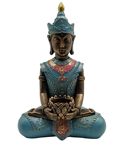 Dehner Dekofigur Buddha, 34.5 x 23.5 x 13.5 cm, Polyresin, türkis/Kupfer/Gold/rot