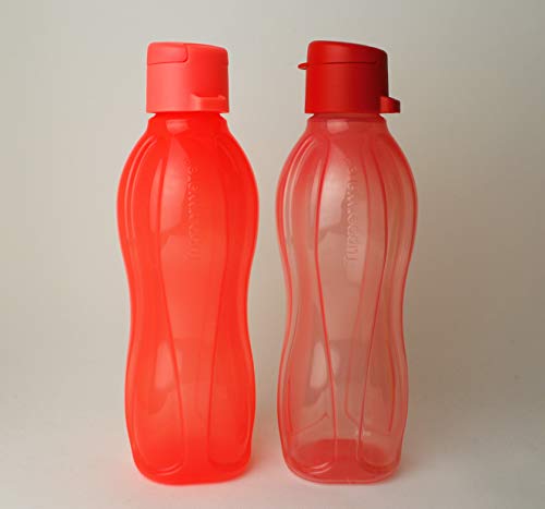 Tupperware EcoEasy Trinkflasche Clipverschluss 2X 500ml Rot und Neonorange