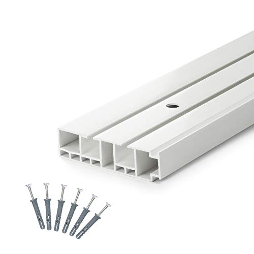 DQ-PP] 420cm (1 x 150 cm + 3 x 90 cm + Verbinder) Gardinenschienen PVC 2 - läufig Innenlaufschienen Deckenschiene