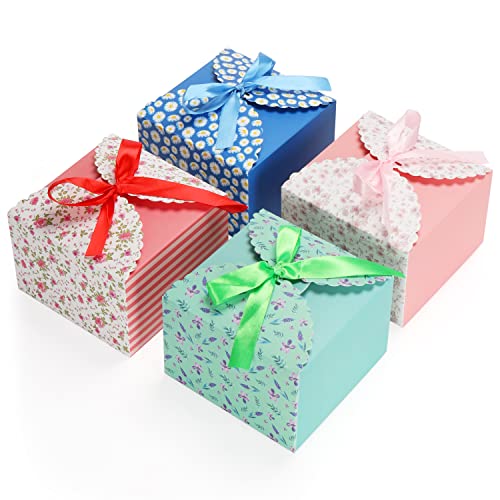 Belle Vous Geschenkbox Set aus Pappe Quadratisch Gewellt mit Band (20Stk) – 15x15x9cm Pappschachteln mit Deckel - Kleine Geschenkbox für DIY Geschenk, Hochzeit, Party, Geburtstags Box, Gebäck, Seife
