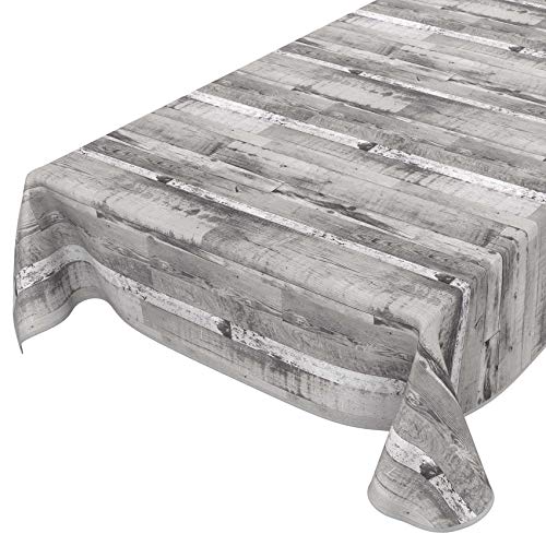 ANRO Tischdecke Wachstuch abwaschbar Wachstuchtischdecke Wachstischdecke Holz Diele Grau 220x140cm mit Saum - Eingefasst