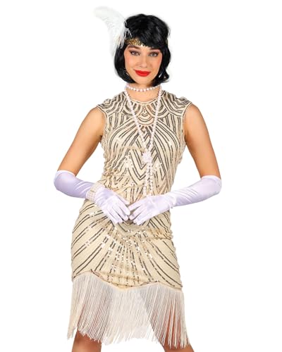 Thetru Charleston Kleid Foxtrott für Damen | Ecru Silber - 20er Jahre Party Kostüm XL