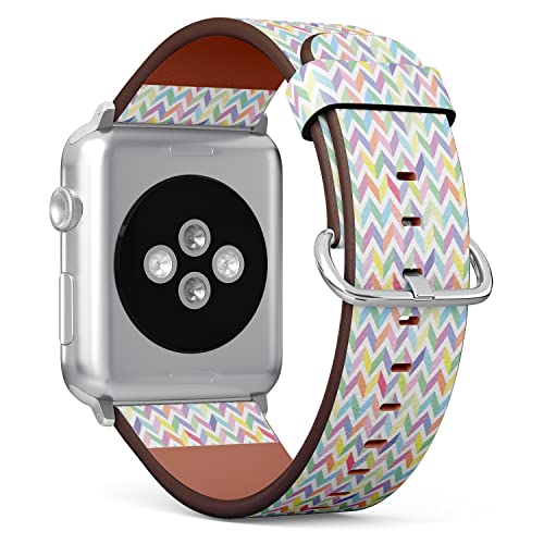 IKIKI-TECH Kompatibel mit Apple Watch Armband 42 mm, 44 mm, 45 mm, 49 mm (Chevron-Pastellfarben, buntes Muster), Ersatzarmband aus veganem Leder für iWatch Serie 8, 7, 6, 5, 4, 3, 2, 1 Ultra SE