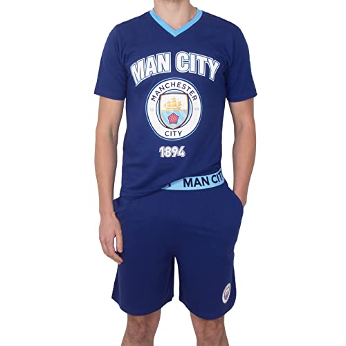 Manchester City FC - Herren Schlafanzug-Shorty - Loungewear - Offizielles Merchandise - Geschenk für Fußballfans - Marineblau - XL