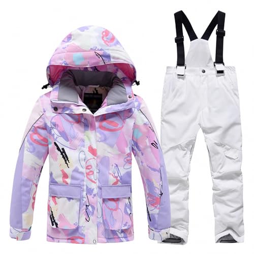 MAOTN Winter-Outdoor-Kinder-Skijacken-Anzug, winddichtes und wasserabweisendes warmes Snowboard-Outfit für Mädchen, Oberteil + Latzhose-Set,Style2,L