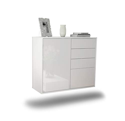 Dekati Sideboard Tacoma hängend (92x77x35cm) Korpus Weiss matt - Front Hochglanz Weiß - Push to Open