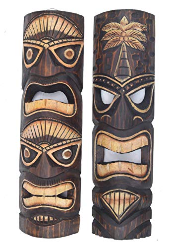 Interlifestyle 2 Tiki Tribal Masken 50cm im Hawaii Look Holzmaske Hawaii Maui 2er Set Wandmaske Osterinsel Kauai