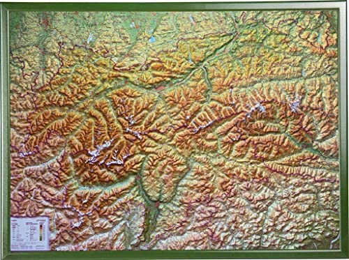 Tirol, Reliefkarte 1:325.000 mit Holzrahmen: Tiefgezogenes Kunststoffrelief