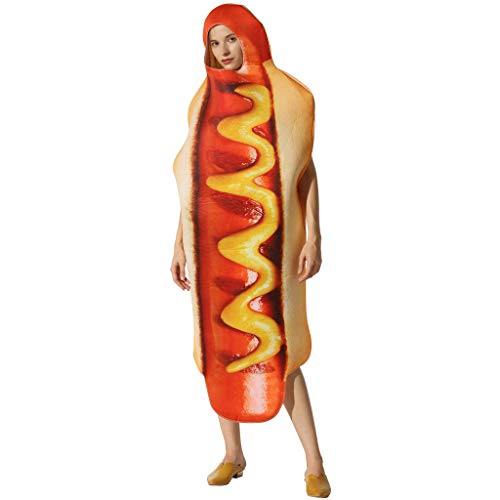 EraSpooky Unisex Essen Lebensmittel Hotdog Kostüm Faschingskostüme Einteiler Halloween Party Karneval Fastnacht Kleid für Erwachsene Herren Damen