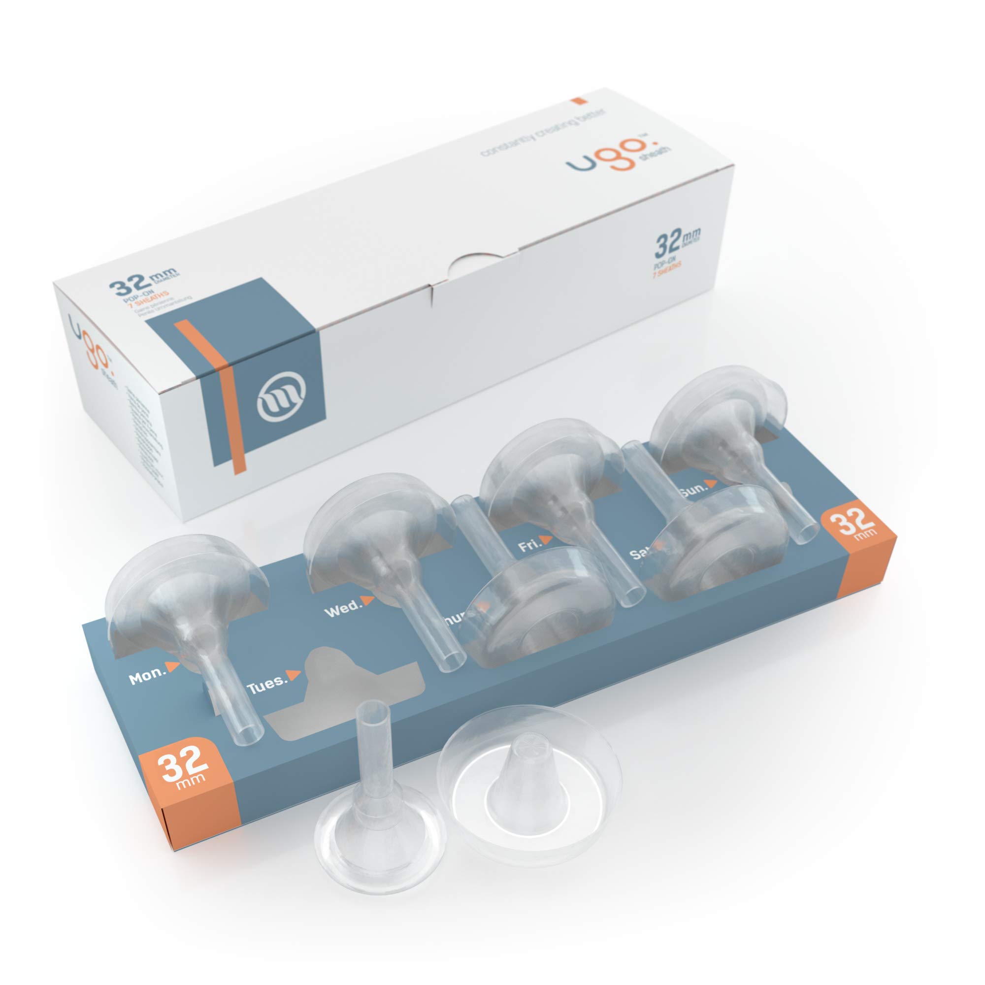 Ugo-Scheide (x28) - 1-Monats-Versorgung mit Kondomen für externe Urin-Katheter - selbstklebend und latexfrei (Länge - Kurz, Durchmesser - 32mm)