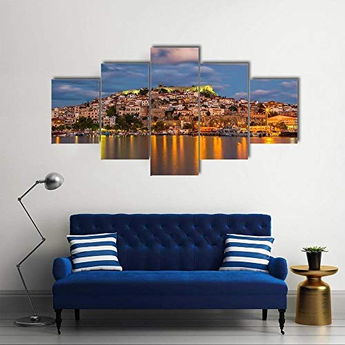 104Tdfc Bilder leinwandbilder 5 teilig Malerei Stadt Kavala Wandbild 5 teilig Leinwand Bilder Moderne Wandbilder XXL Wohnzimmer Wohnkultur 150X80Cm Rahmen