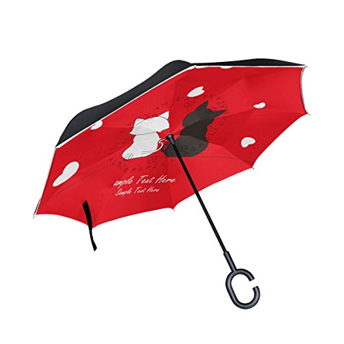 isaoa Gro?e Schirm Regenschirm Winddicht Doppelschichtige seitenverkehrt Faltbarer Regenschirm Verwendung f¨¹r Auto,C-f?rmigem Henkel Regenschirm wei? Katze und schwarz Regenschirm