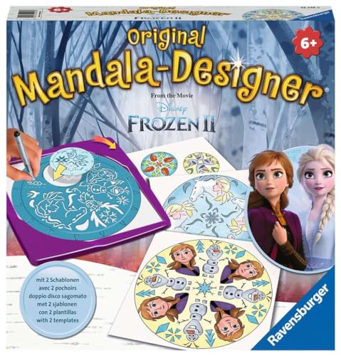 Ravensburger Mandala Designer Frozen 2 29026, Zeichnen lernen mit Anna, Elsa und ihren Freunden für Kinder ab 6 Jahren, Kreatives Zeichen-Set mit Mandala-Schablonen für farbenfrohe Mandalas