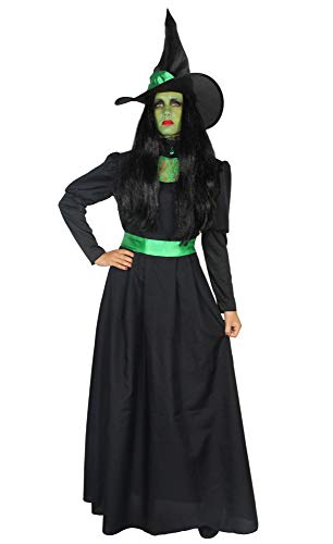 Foxxeo grün schwarzes Hexen Kostüm mit Hexenhut für Damen Fasching Karneval Halloween Größe S