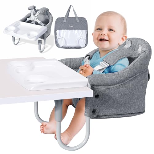 Orzbow Tischsitz Baby mit Abnehmbares Tablett,Babysitz Tisch mit 5-Punkt-Sicherheitsgurt und Schultergurt-Polstermatten,Baby Tischsitz zum Klammern,Hinterlasse Keine Spuren,für zu Hause und Unterwegs