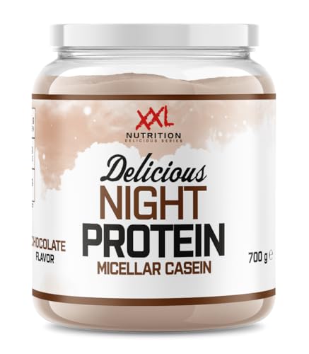 XXL Nutrition - Delicious Night Protein - Micellar Casein, Ein Köstliches Nachtprotein, 100% Reines Mizellares Kasein, Alle Essentiellen Aminosäuren (BCAA´s) - Schokolade - 700 Gramm