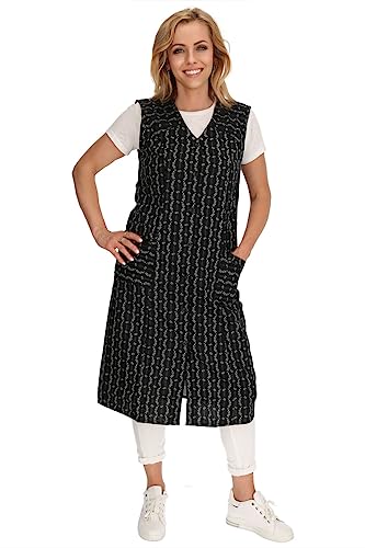 Knopfkittel Baumwolle bunt Kochschürze Hauskleid Kittel Schürze ohne Arm, Farbe:schwarz, Größe:60