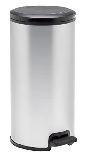 CURVER Round 30 Liter Abfalleimer, Plastik, schwarz/Silber matt, 33.6 x 29.5 x 59 cm