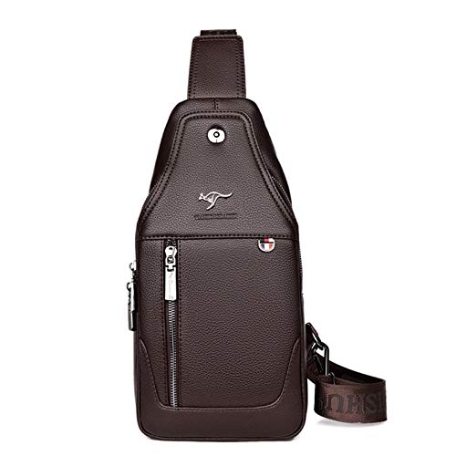 GKE Herren PU Leder Sling Bag Brusttasche Brustbeutel Crossbody Bag Schultertaschen Business Tasche Umhängetasche Rucksack Reisetasche Tagepacks Freizeittasche zum Wandern Radfahren Reisen Braun