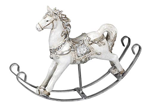 Posiwio dekoratives Schaukelpferd Deko-Pferd weiß mit etwas Silber in Shabby Vintage Optik