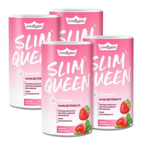 GymQueen Slim Queen Abnehm Shake 4x420g, Erdbeer, Leckerer Diät-Shake zum einfachen Abnehmen, Mahlzeitersatz mit wichtigen Vitaminen und Nährstoffen, nur 250 kcal pro Portion