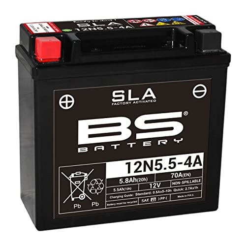 BS Battery 300841 12N5.5-4A AGM SLA Motorrad Batterie, Schwarz