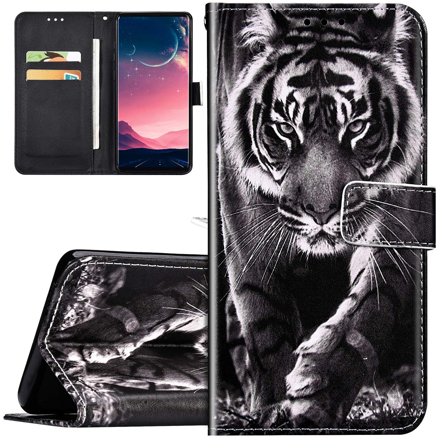 QPOLLY iPhone 7/8 Hülle Ledertasche Klappbar Brieftasche,3D Bunt Bemalt Muster PU Leder Handy Tasche Kartenfächer Handyhülle Schutzhülle Wallet Flip Case mit Standfunktion,Tiger