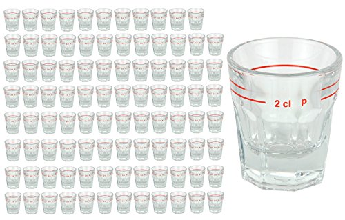 Van Well 96er Set Spirituosen-Glas Lahnstein mit Eichstrich | 2 cl | Schnaps-Gläschen | Stamper | Shot Glas | hochwertiges Partyglas | glänzend | Gastro